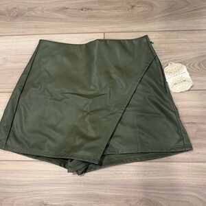 Olive Green faux leather skort